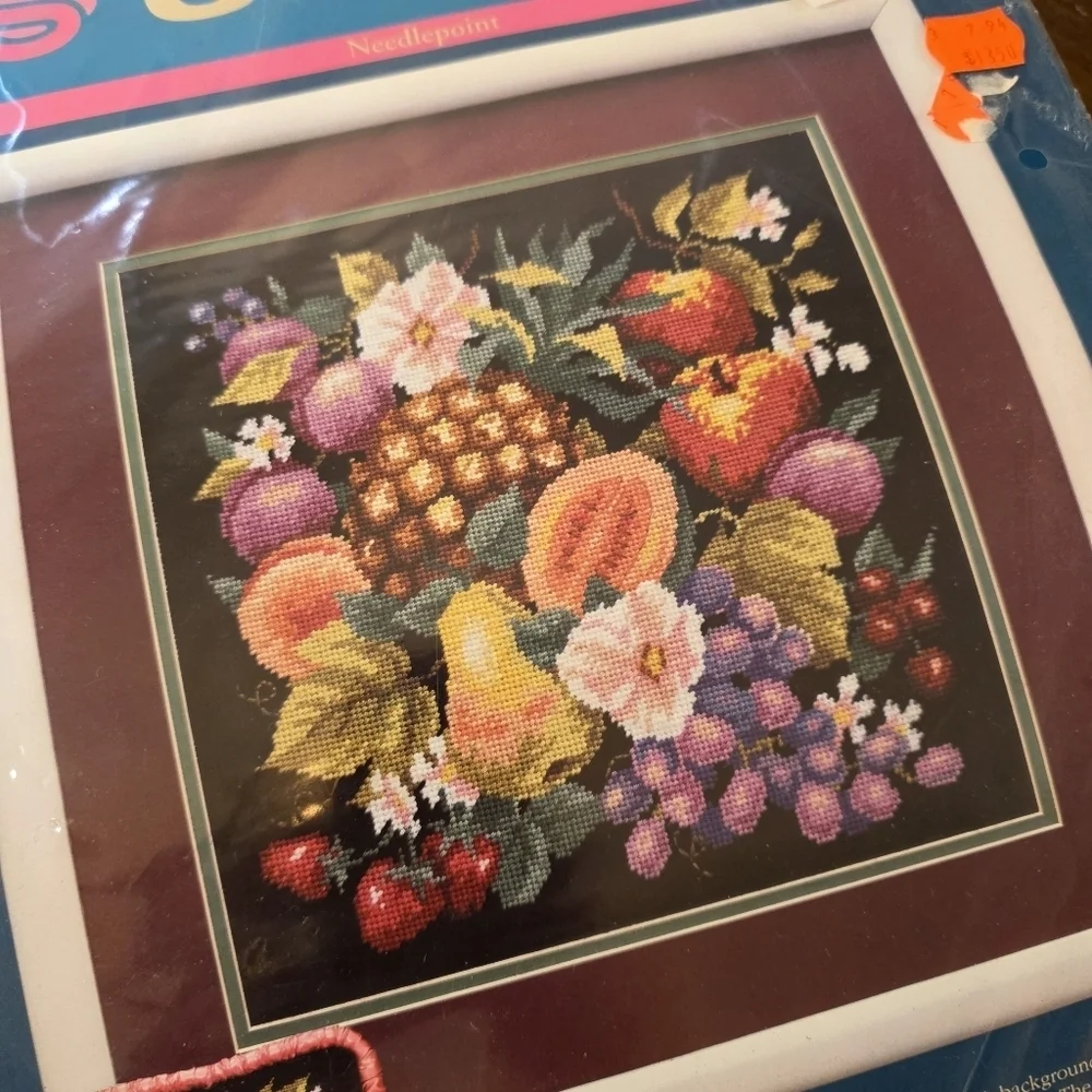 Vintage 1992 Sunset Needlepoint Kit Fruits and Flowers by Ann Craig New Sealed
